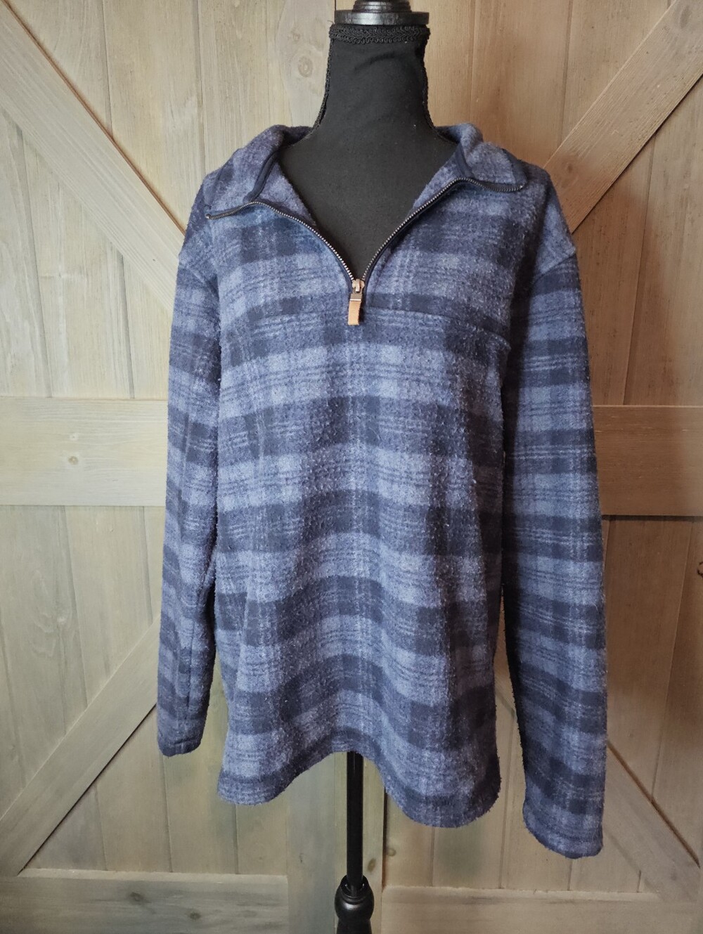 Vintage John Wayne Stock & Supply Plaid Quarter Zip sz Large